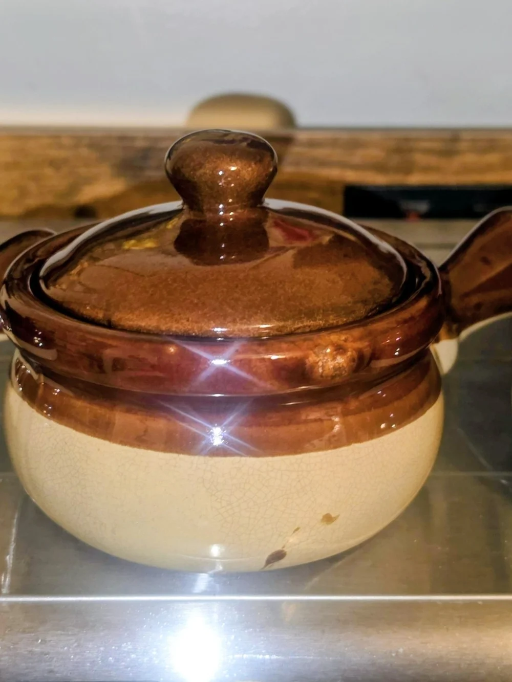 Brown and Cream Ceramic Sauce Pot with Lid
